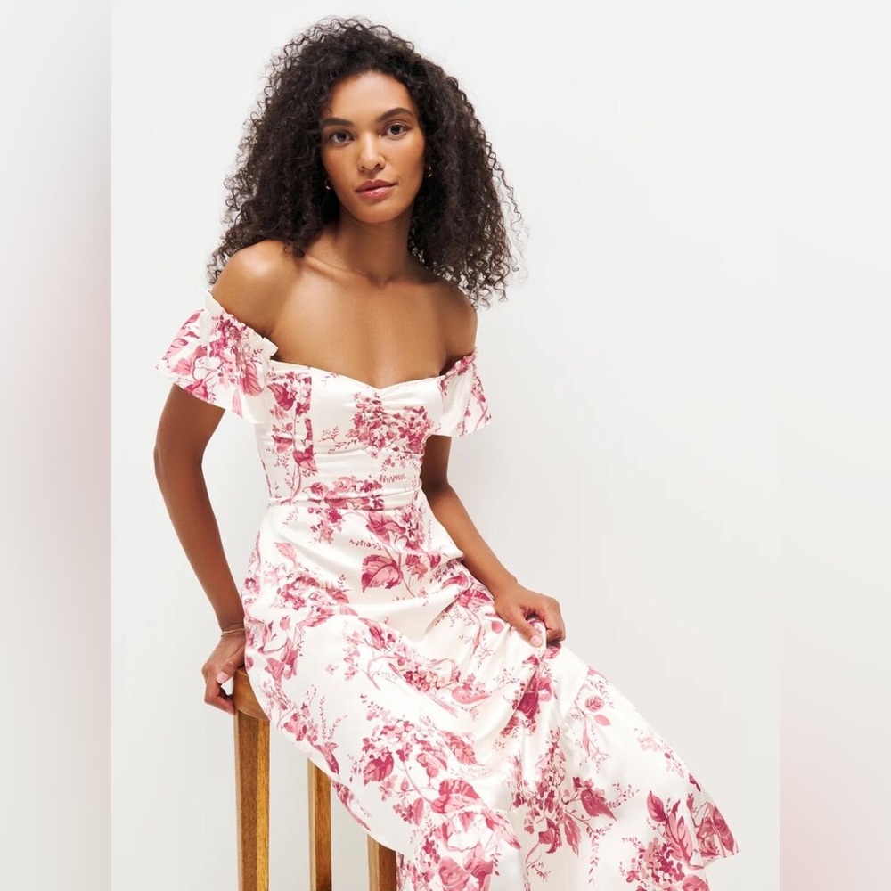 NWT Reformation Sianna Silk Dress -Size 6 in Paris Floral - Picture 5 of 9